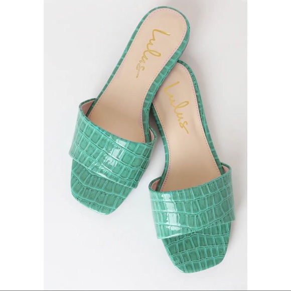 Lulus Shoes - Lulus Markiee Teal Crocodile Embossed Slide Sandal
